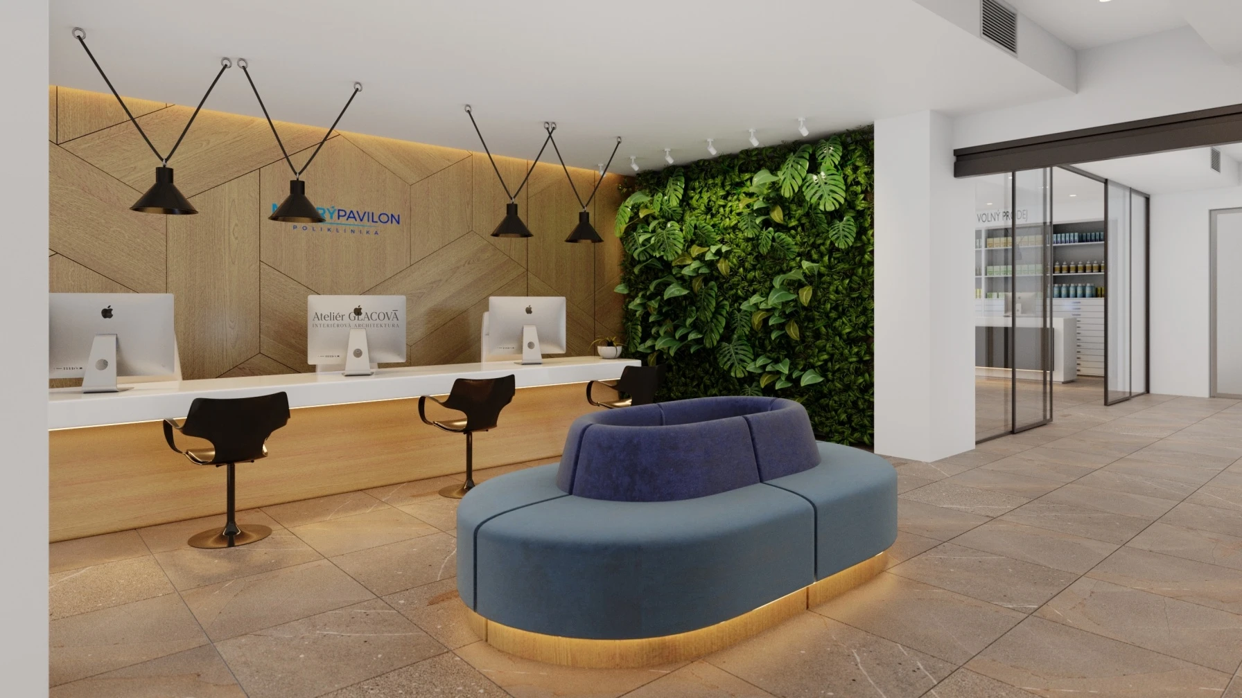 Studie interiéru kliniky Modrý pavilón